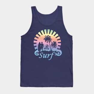 Surfer with Board in Silhouette Retro Design Tank Top